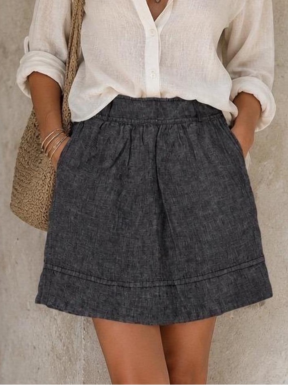 Banana Republic Dark Charcoal Gray Linen Skirt